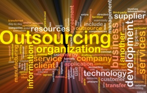 Software package box Word cloud concept illustration of business outsourcing